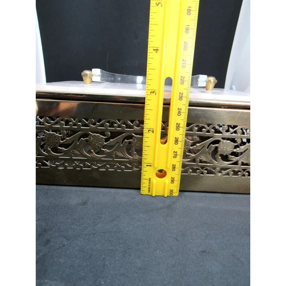 Lucite pearl purse box brass filigree trim with Mirror handbag 1950 mid century